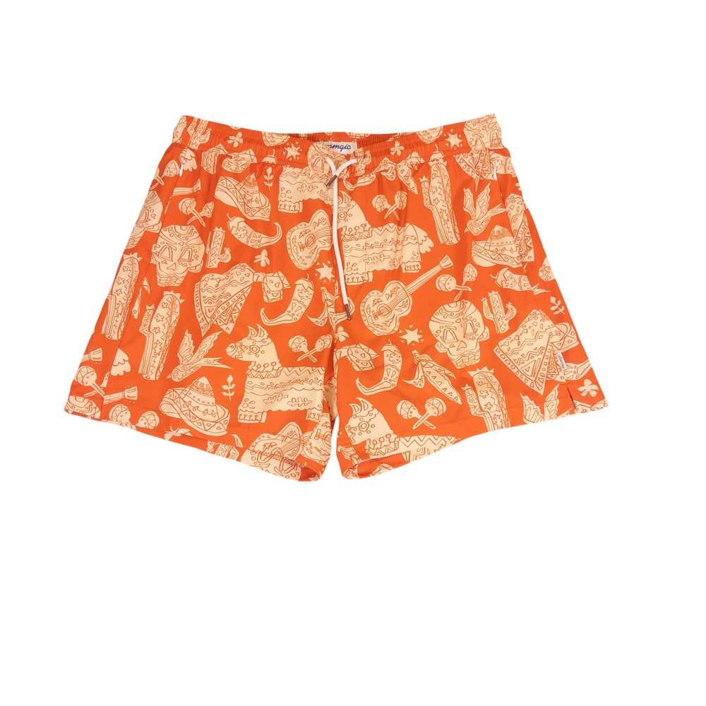 Maamgic Mens Orange Pinata Sugar Skull Swim Trunks XXL Festive Beach Shorts